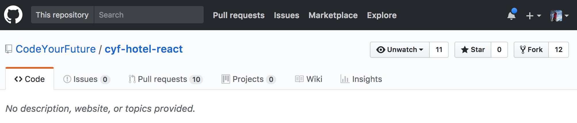 GitHub header