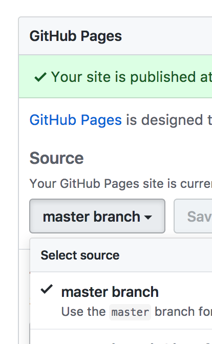 Repo settings - Github pages